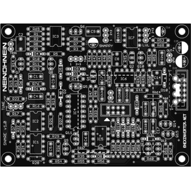hexinverter snare, pcb (PCBHISNARNONE01) by synthcube.com