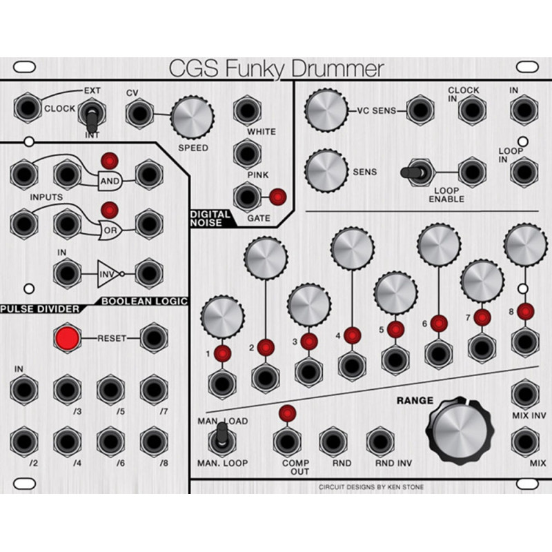 cgs funky drummer, panel, euro 32 hp (PANKSFNKYECLK32) by synthcube.com